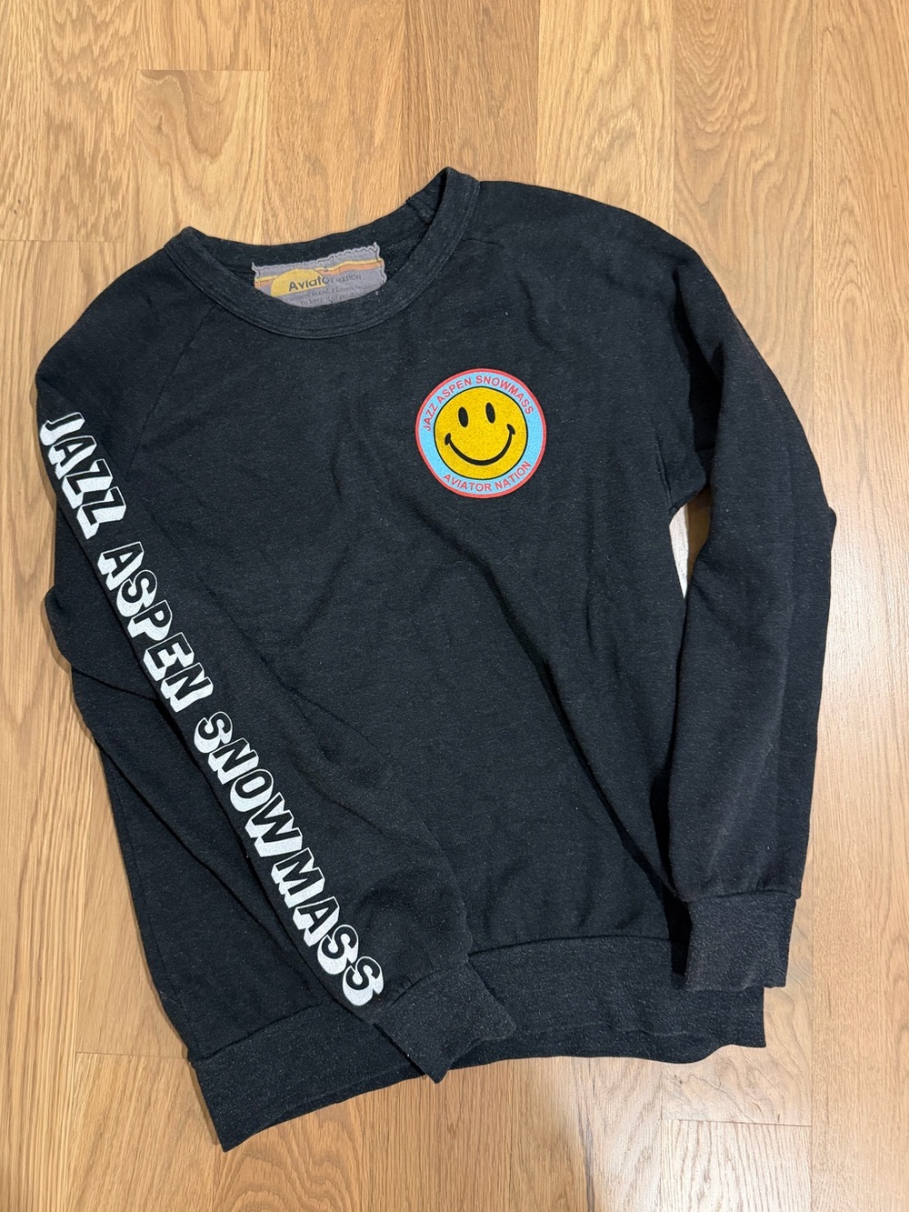 Aviator Nation Black Sweatshirt with Yellow Smiley Patch - Picture 1 of 1